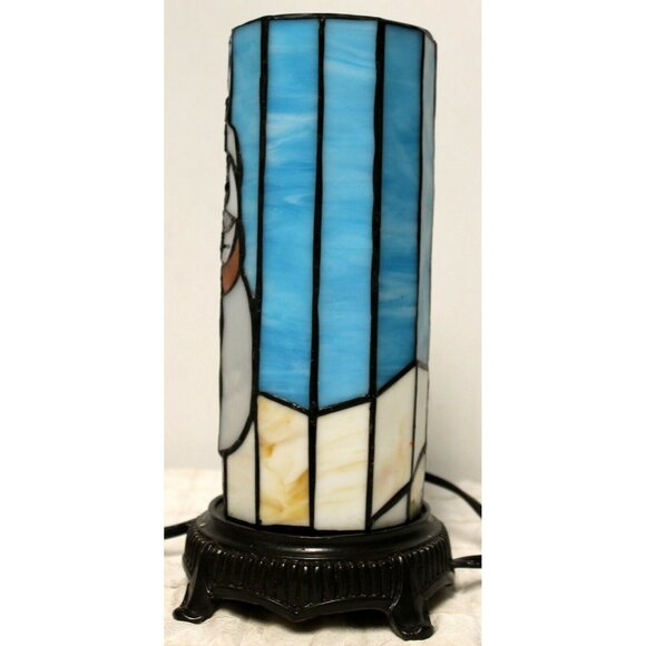 Stained Glass Snowman Lamp Blue White Scene Accent Christmas Hat Scarf Orange - Picture 3 of 8